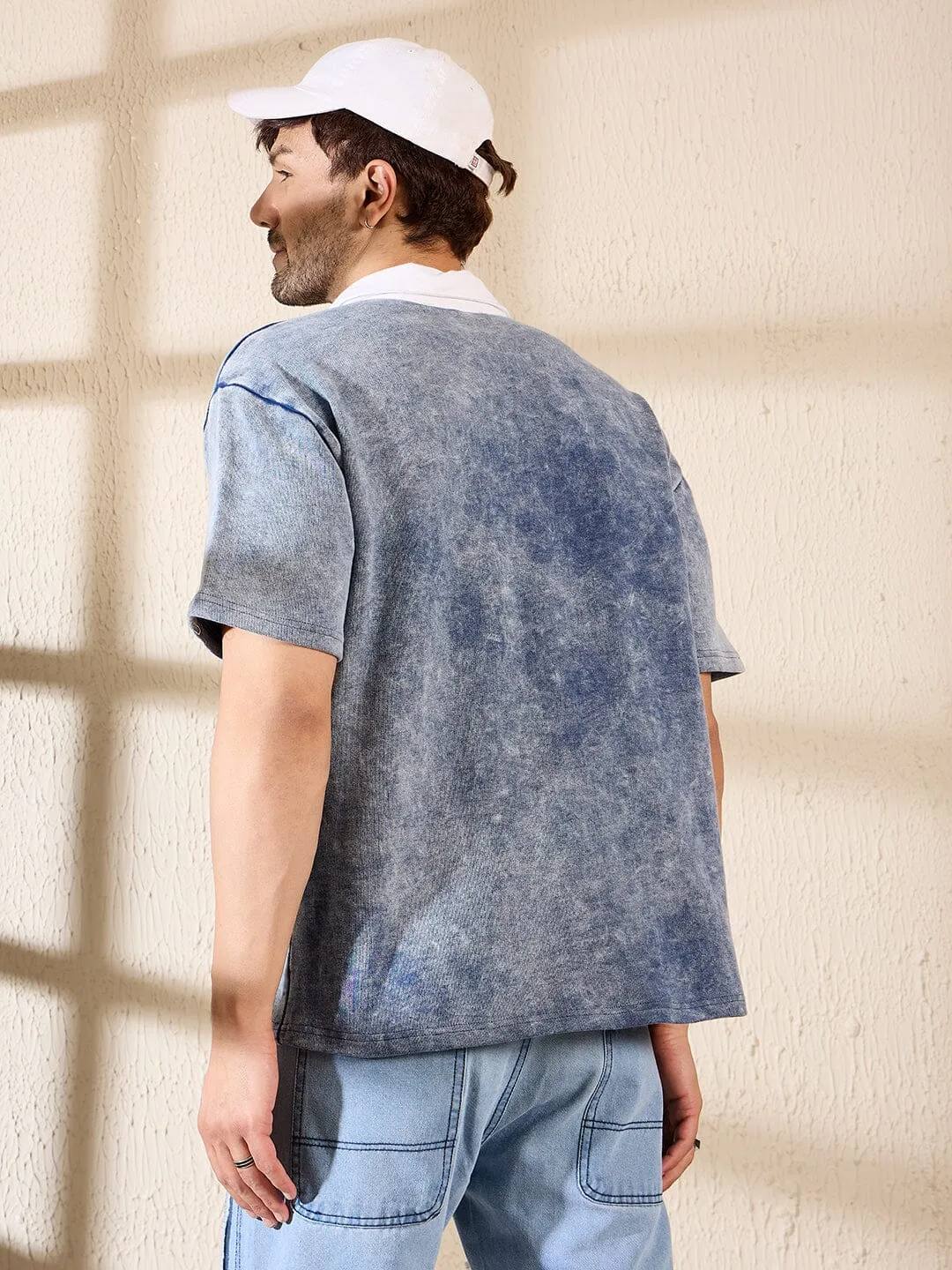 Blue Washed Oversized Polo Tshirt