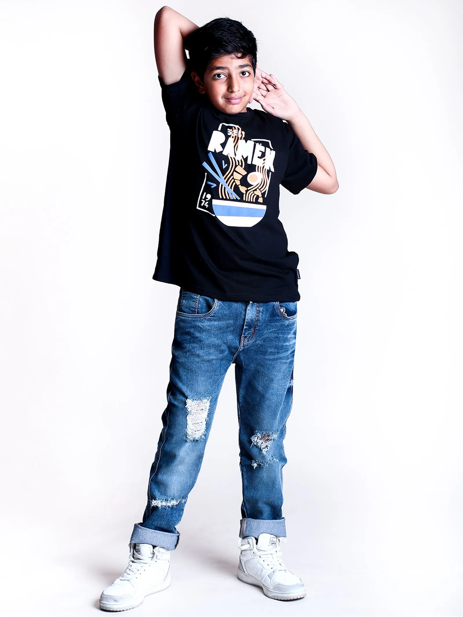 Boys Printed Over Sized Round Neck Tee