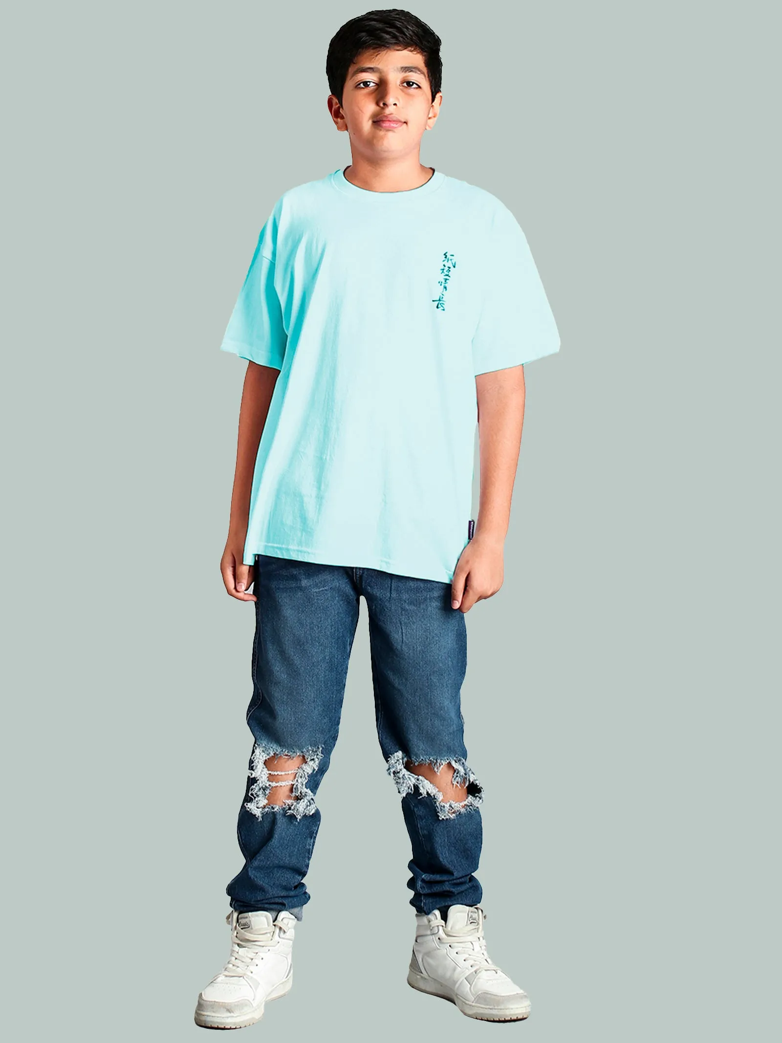 Boys Printed Over Sized Round Neck Tee