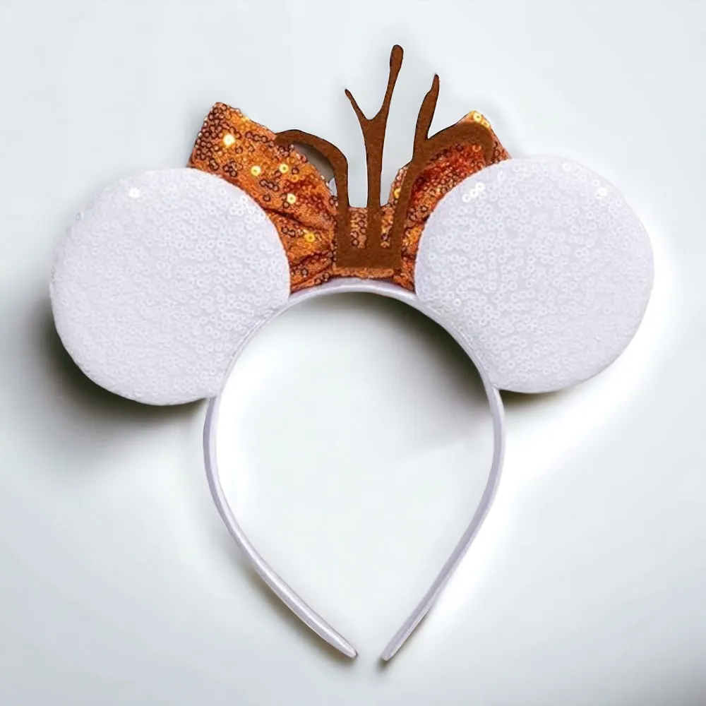 Brand New Frozen Inspired Mouse Ears Headband with Orange Sequin Bow - Olaf