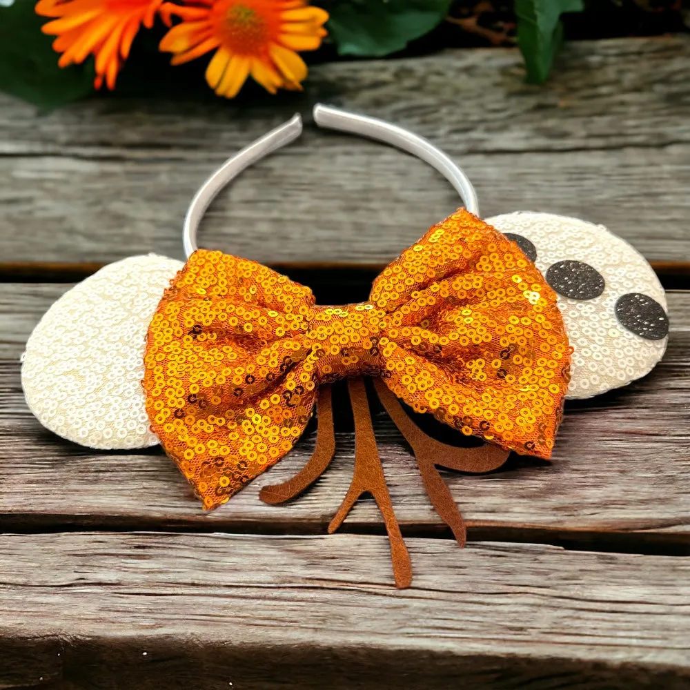 Brand New Frozen Inspired Mouse Ears Headband with Orange Sequin Bow - Olaf