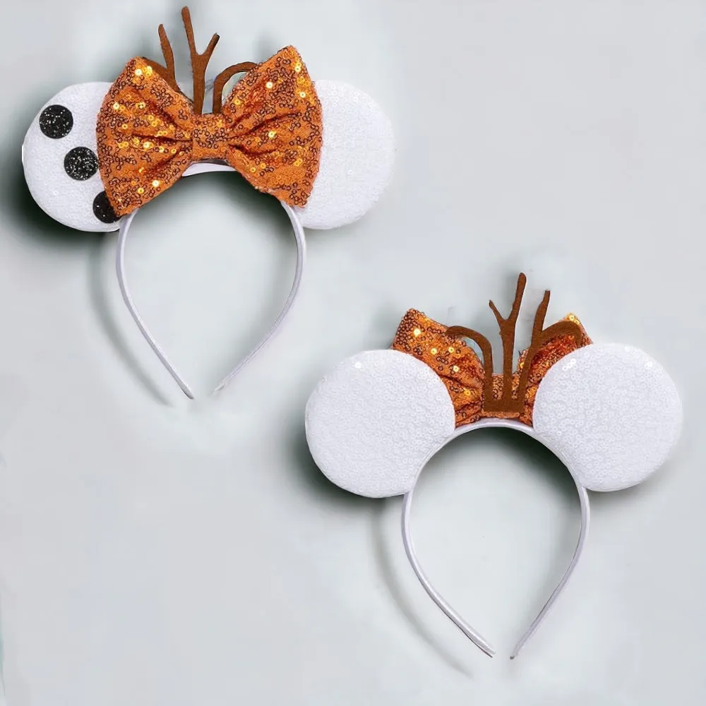 Brand New Frozen Inspired Mouse Ears Headband with Orange Sequin Bow - Olaf