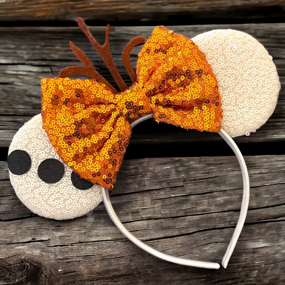 Brand New Frozen Inspired Mouse Ears Headband with Orange Sequin Bow - Olaf