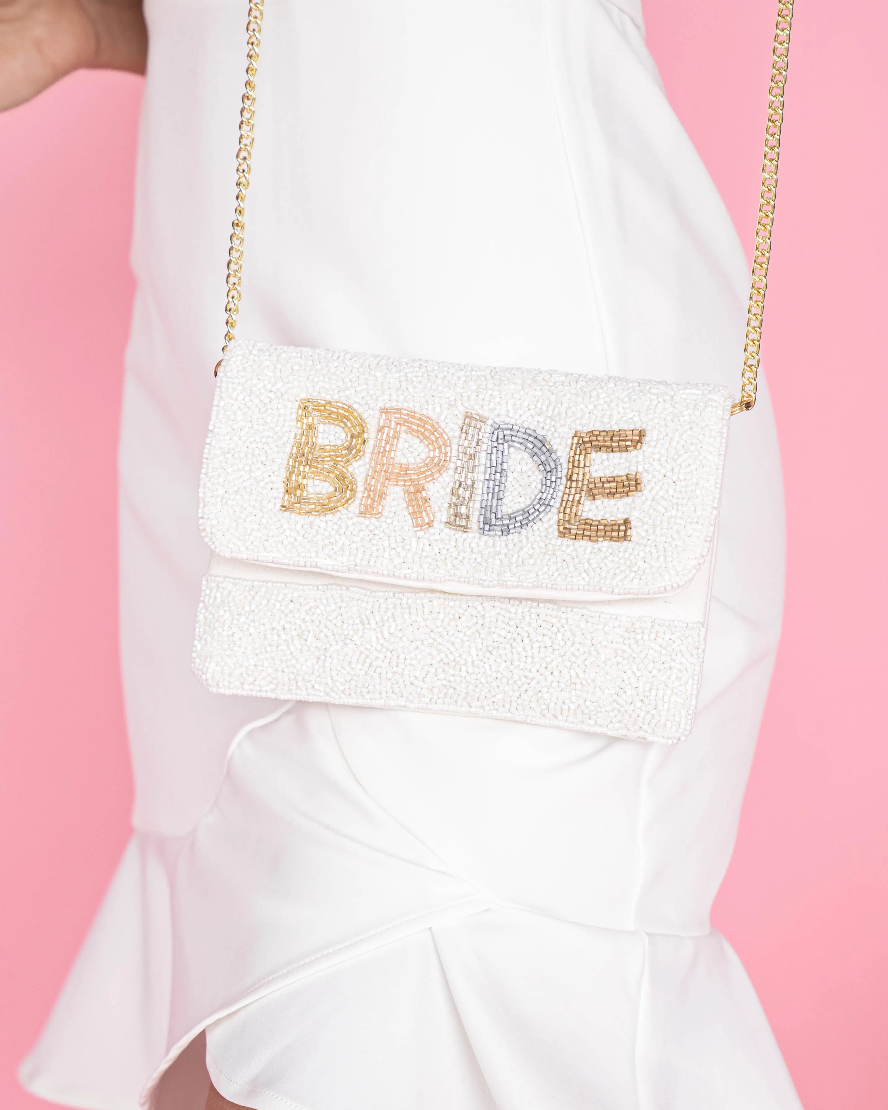 Bride Beaded Fold Over Crossbody - Off White