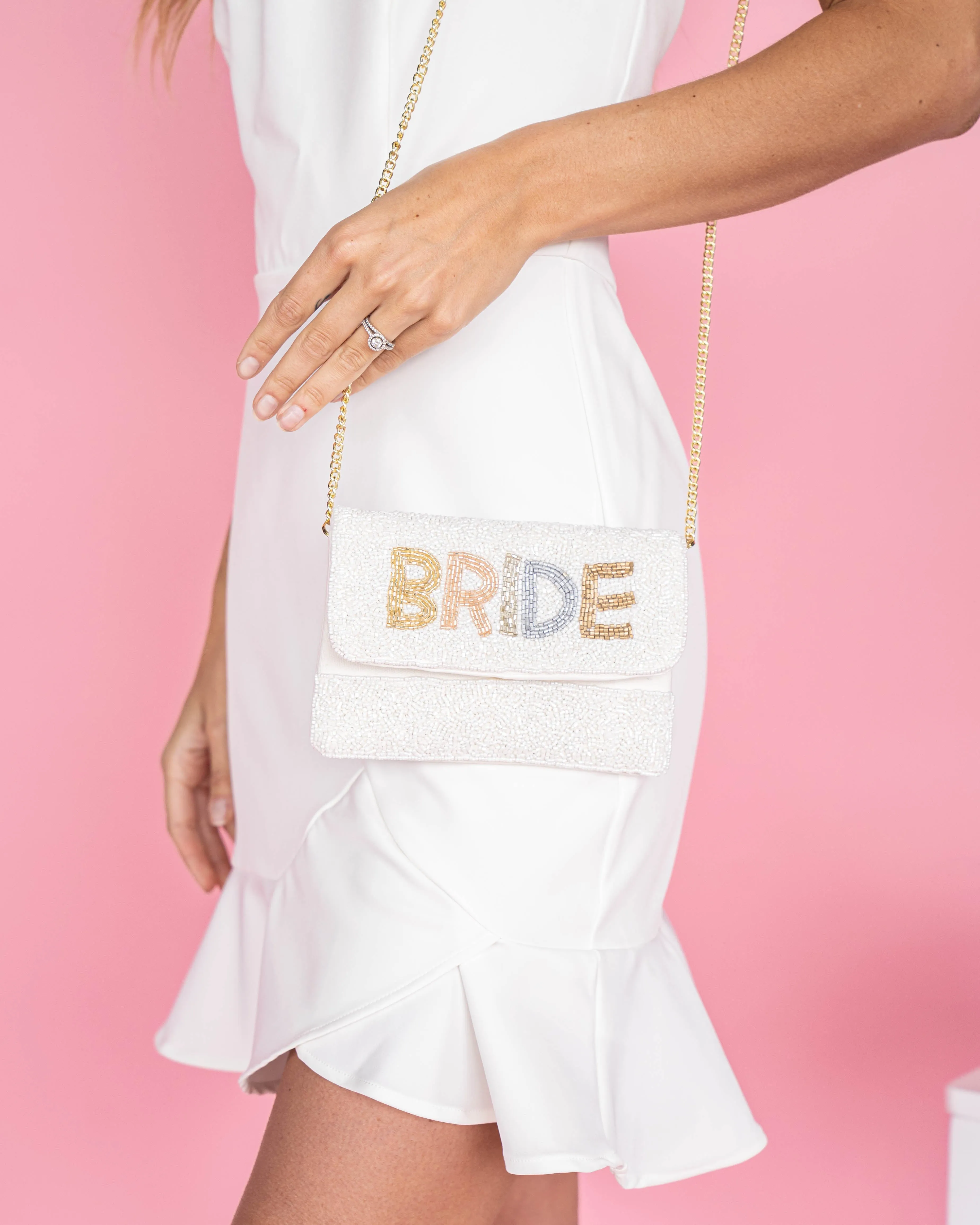 Bride Beaded Fold Over Crossbody - Off White