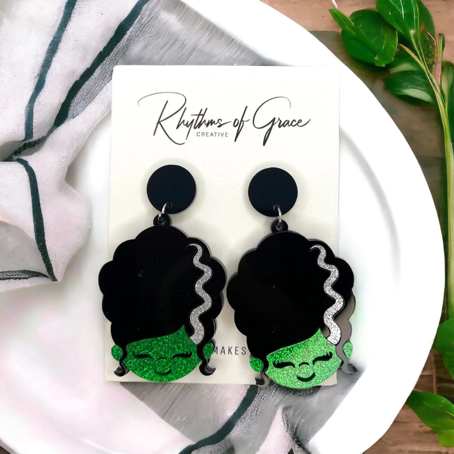 Bride of Frakenstien Earrings - Halloween Accessories , Halloween Earrings, Frakenstien Earrings, Monster Earrings