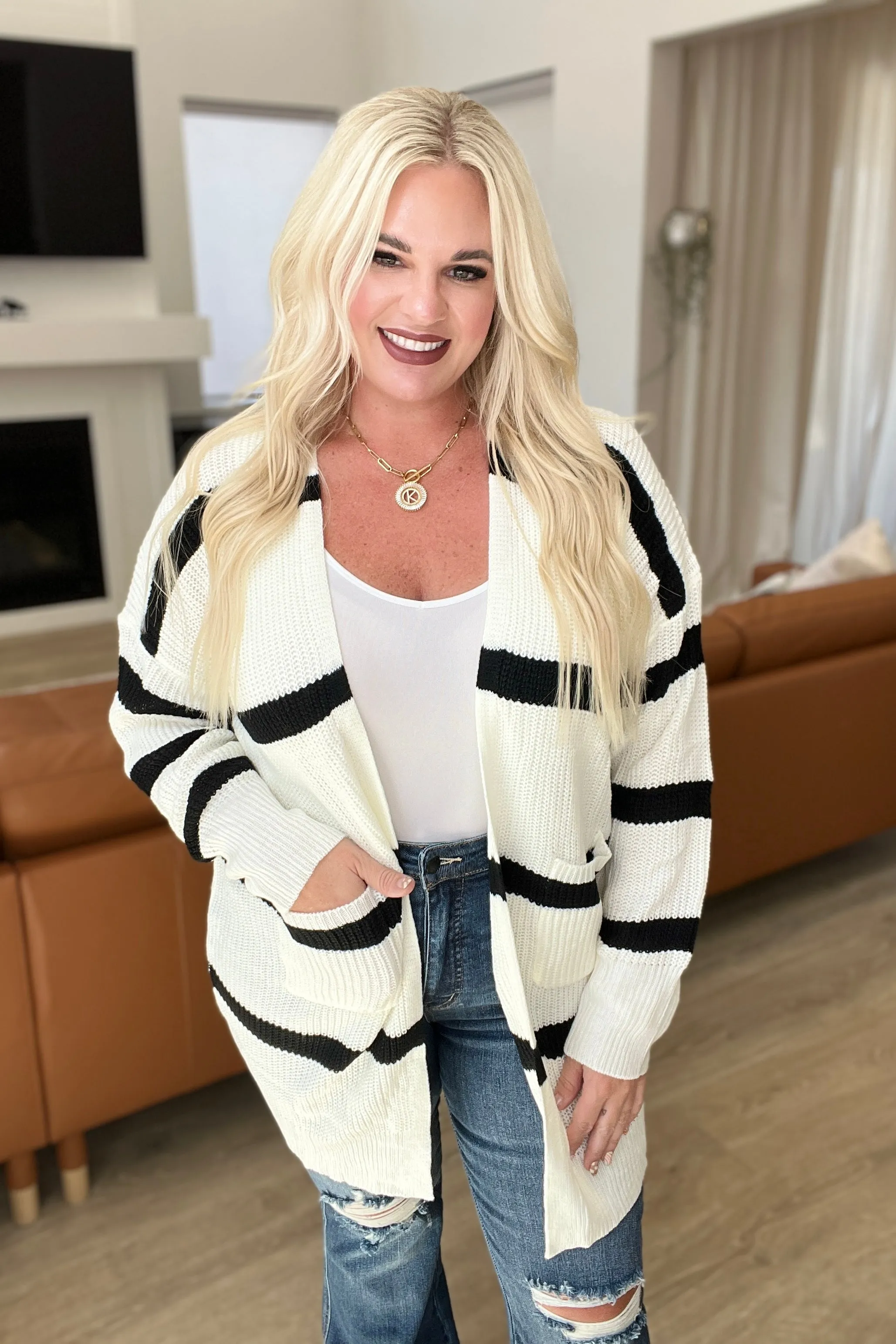 Brighter is Better Striped Cardigan in Ivory