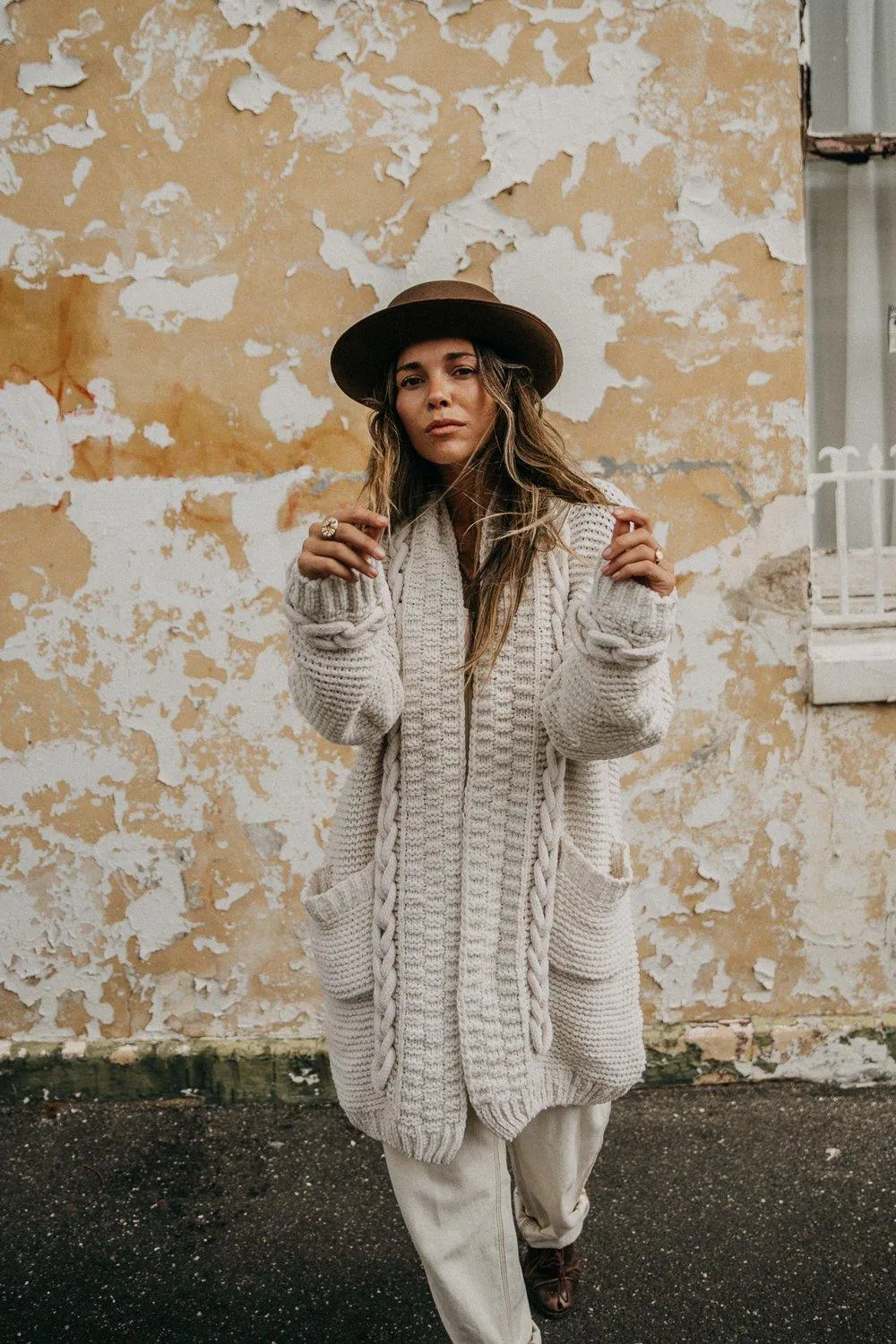 Cable Knit Cardigan Mimi in Cream