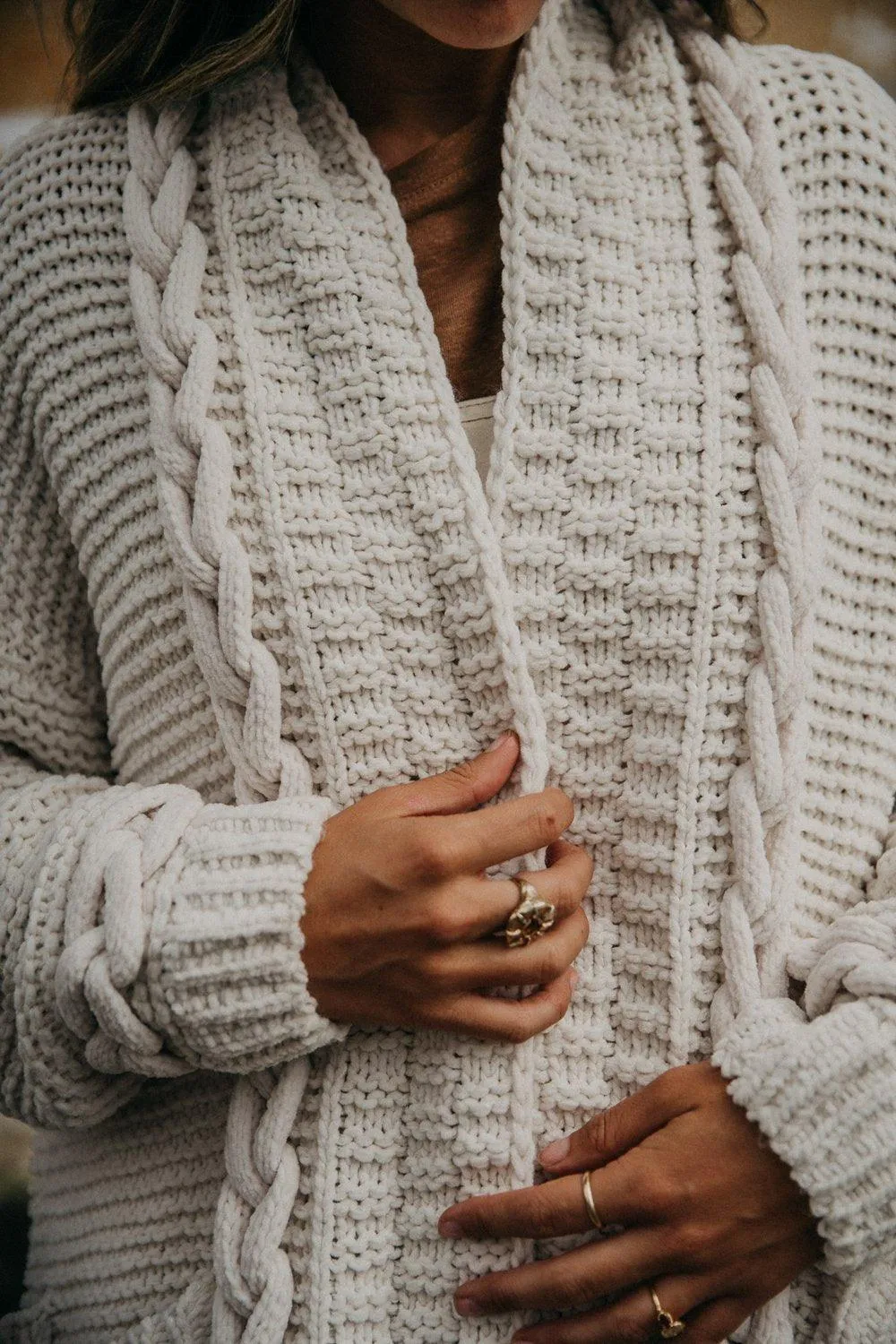 Cable Knit Cardigan Mimi in Cream