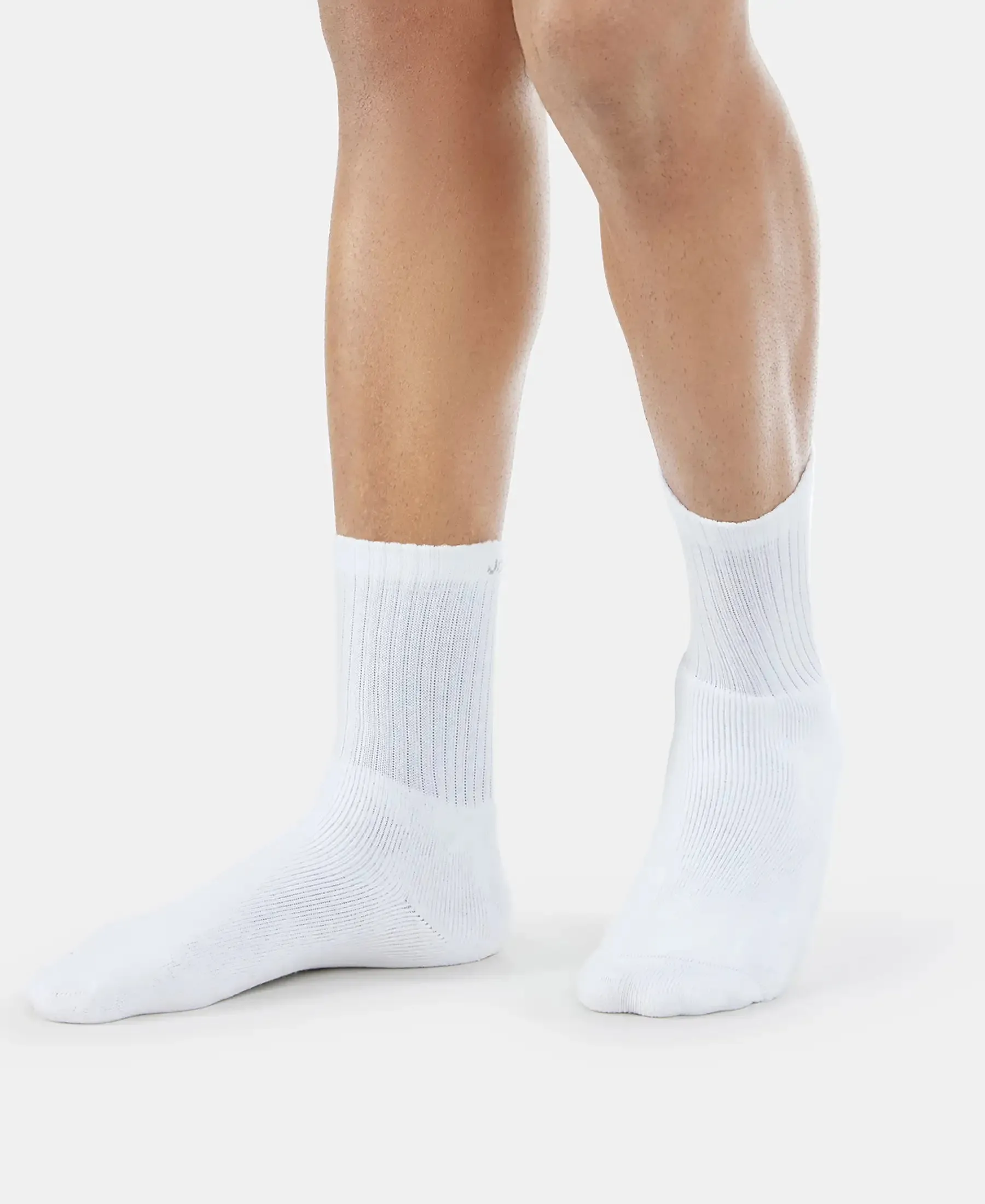 Compact Cotton Terry Crew Length Socks With StayFresh Treatment - White