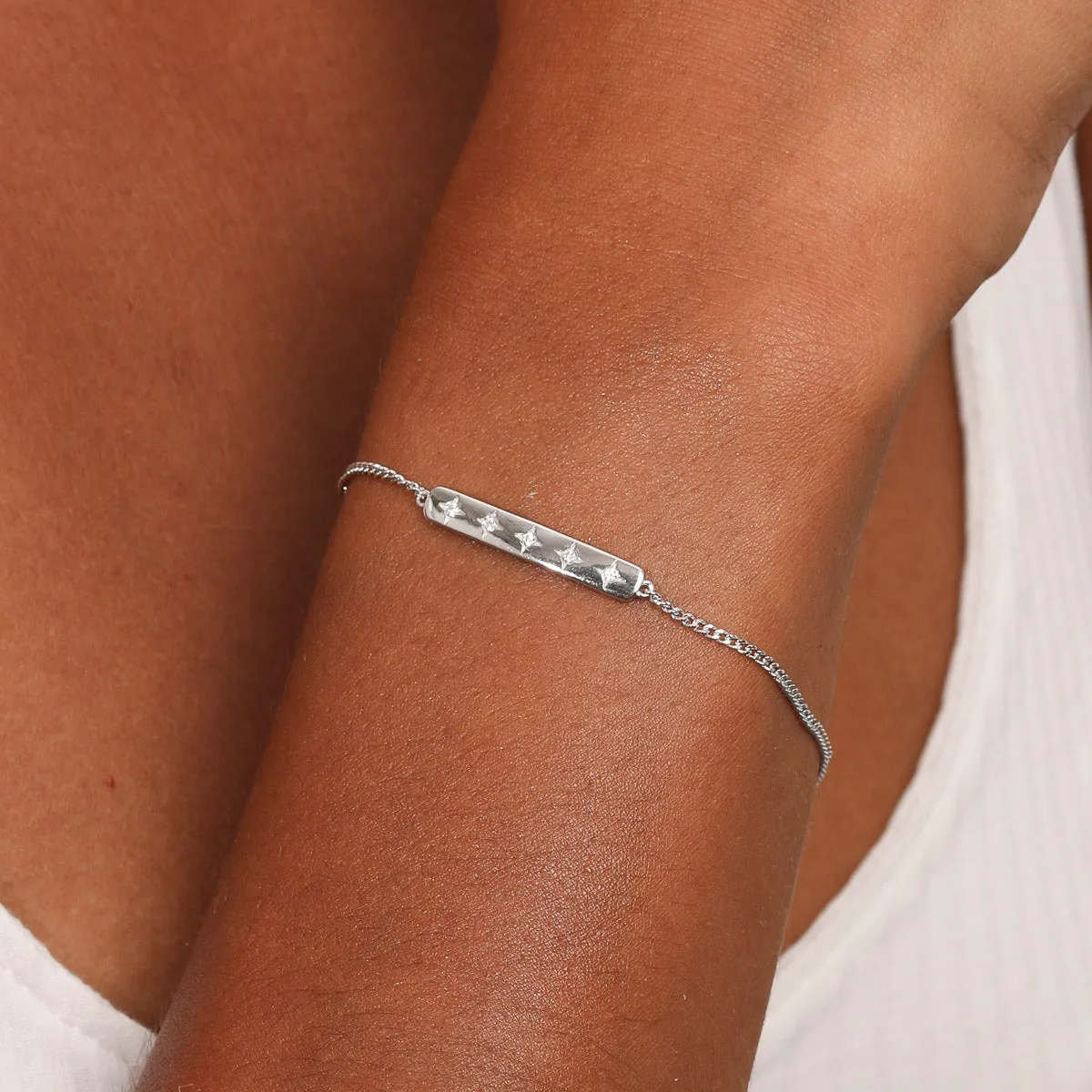 Cosmic Star Bar Bracelet in Silver