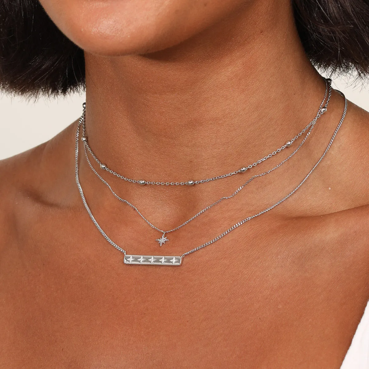 Cosmic Star Bar Necklace in Silver