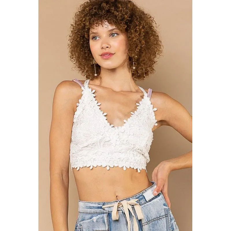 Crochet Smock Back Bralette Top - White