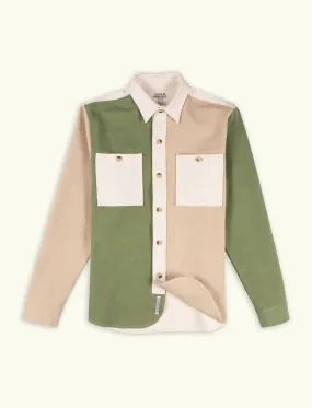 Cuisse de Grenouille Beige Ecru Green Colorblock Twill Paris Over Shirt