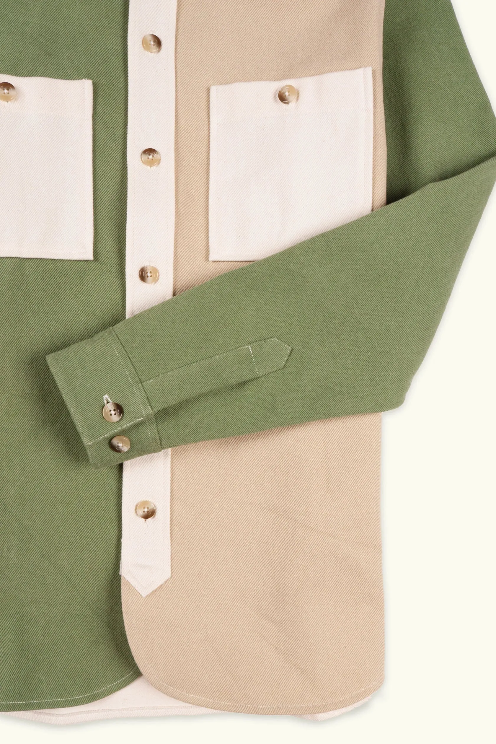 Cuisse de Grenouille Beige Ecru Green Colorblock Twill Paris Over Shirt