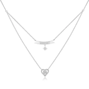 CZ Silver Layered Necklace - AMOUR