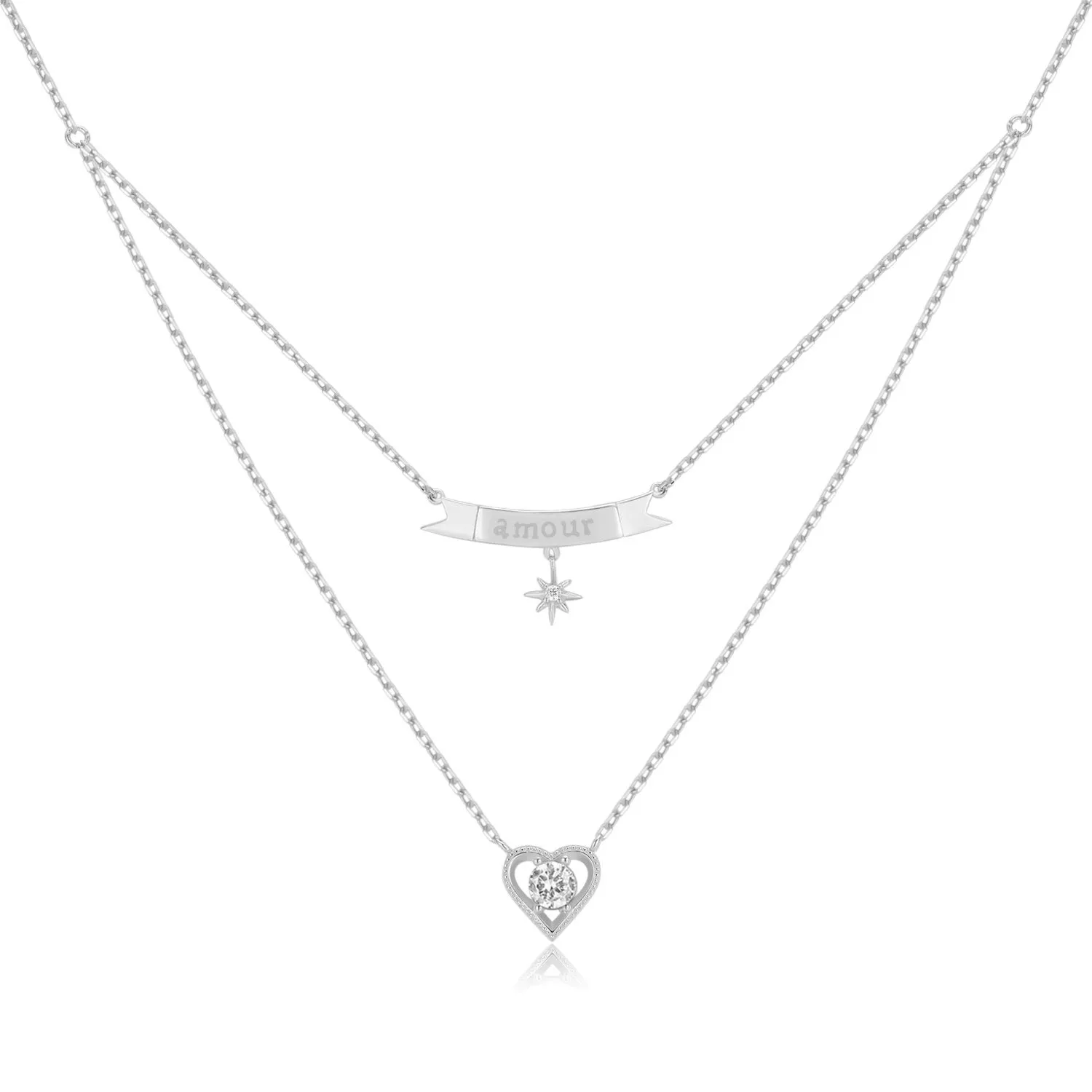 CZ Silver Layered Necklace - AMOUR