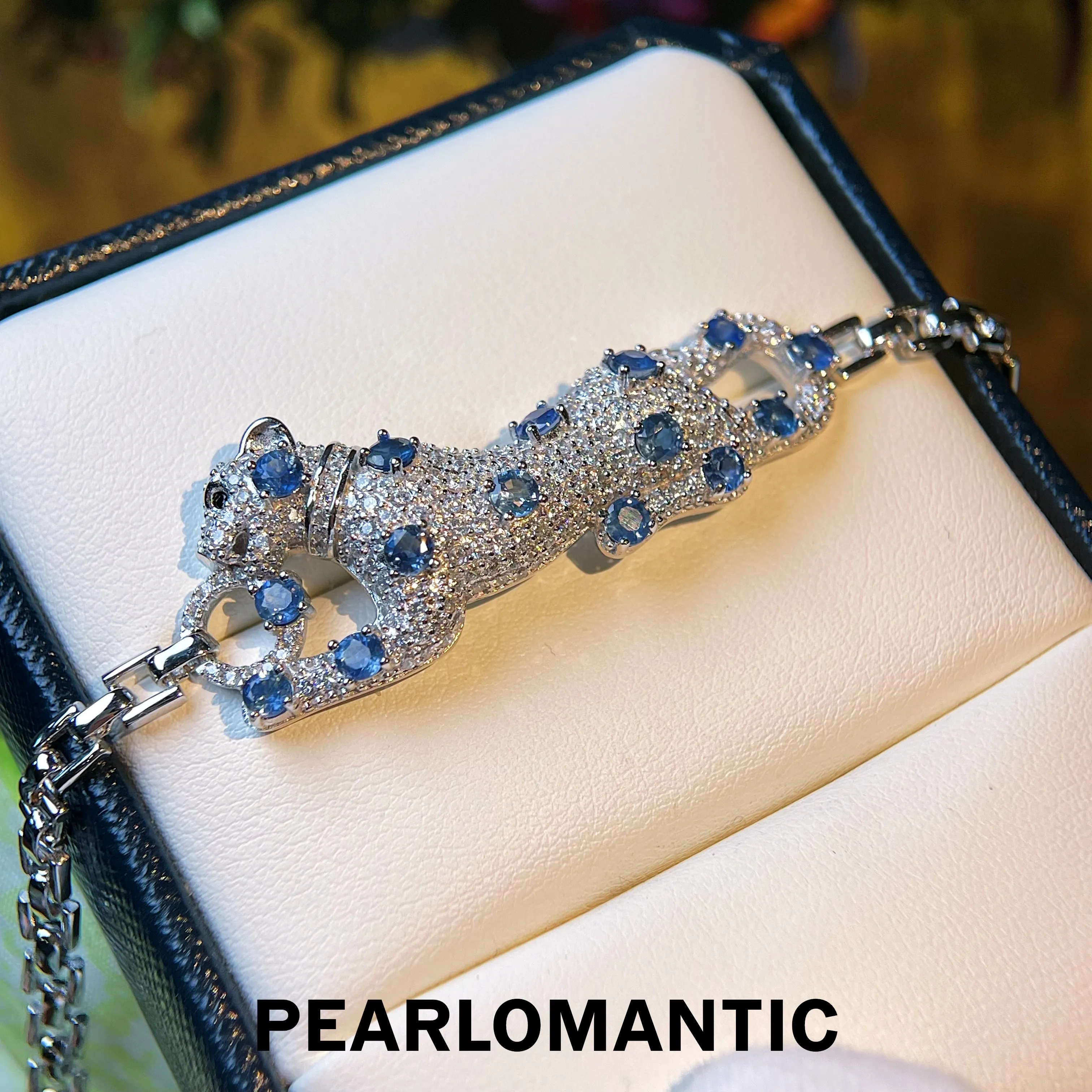 [Designer's Choice] S925 Silver Natural Sapphire Leopard Design Adjustable Bracelets