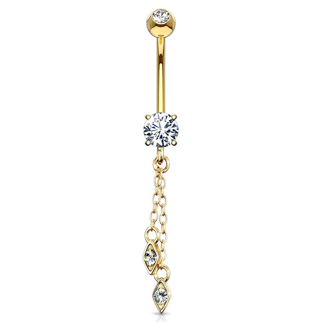 Dia Dangle Belly Ring in 14K Yellow Gold