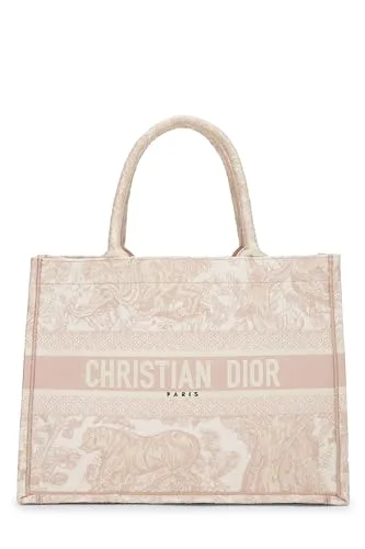 Dior,  Pink Embroidered Toile de Jouy Canvas Book Tote Large, Pink