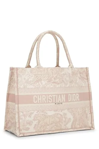 Dior,  Pink Embroidered Toile de Jouy Canvas Book Tote Large, Pink