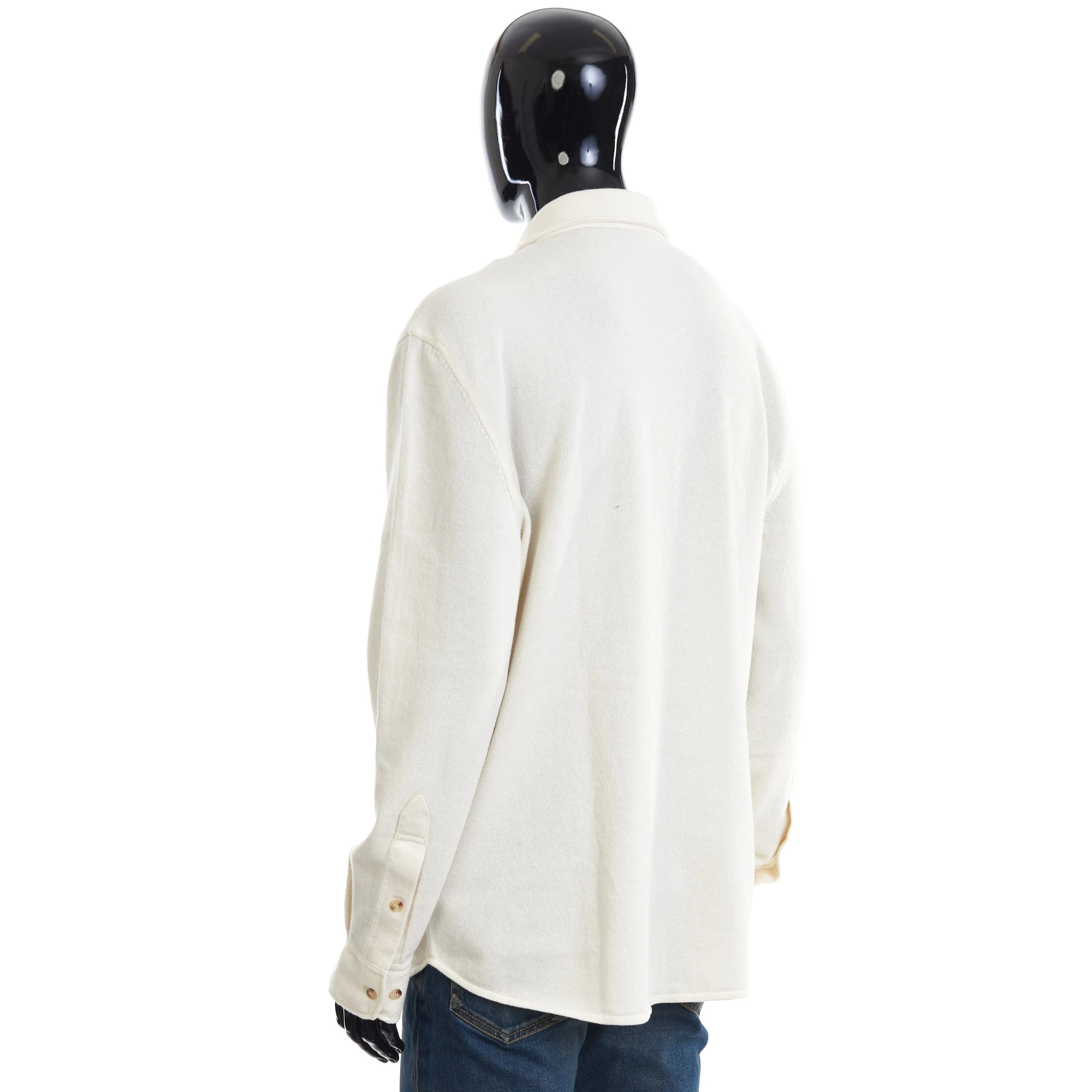 Ecru Virgin Wool, Cashmere And Silk Shirt-Style Cardigan