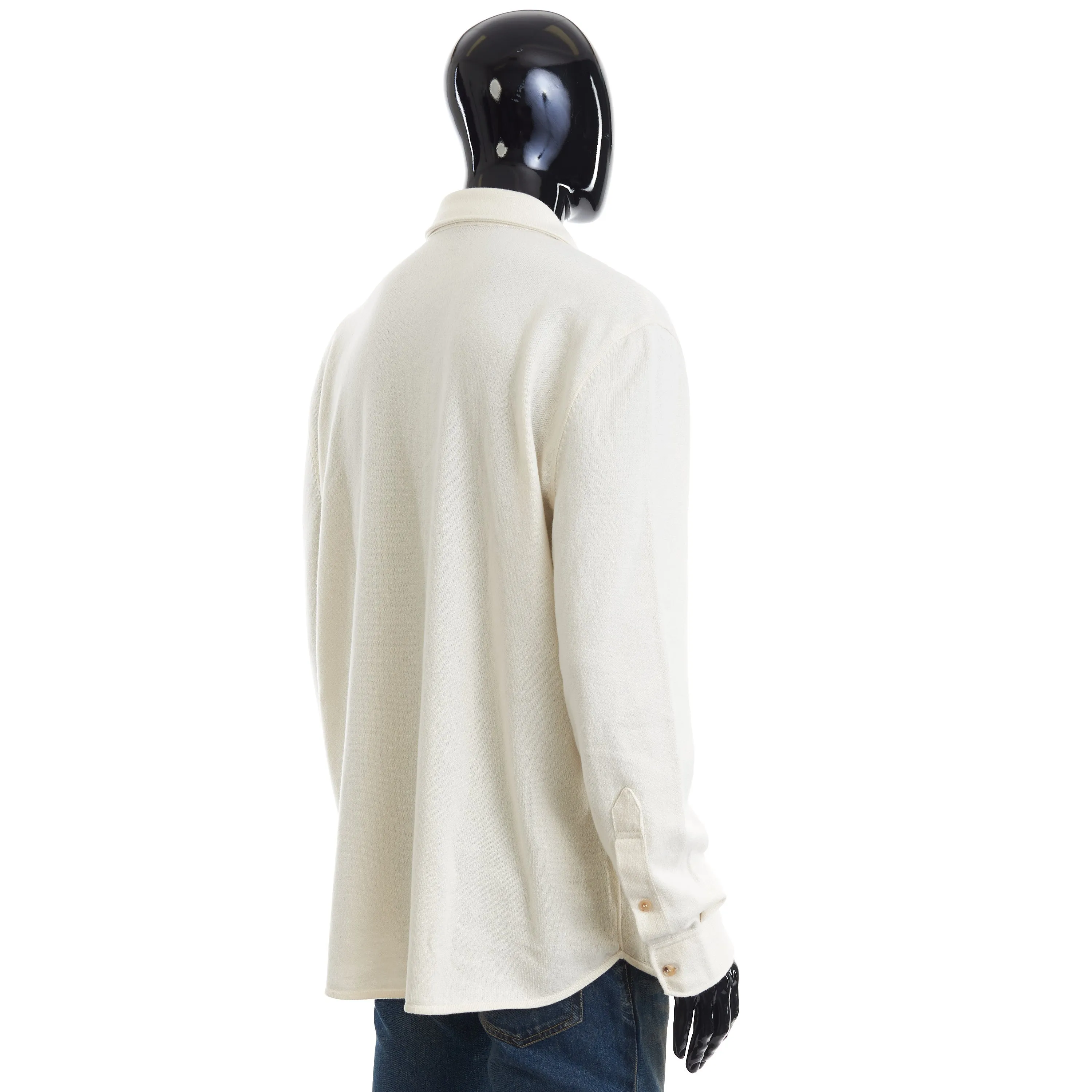 Ecru Virgin Wool, Cashmere And Silk Shirt-Style Cardigan