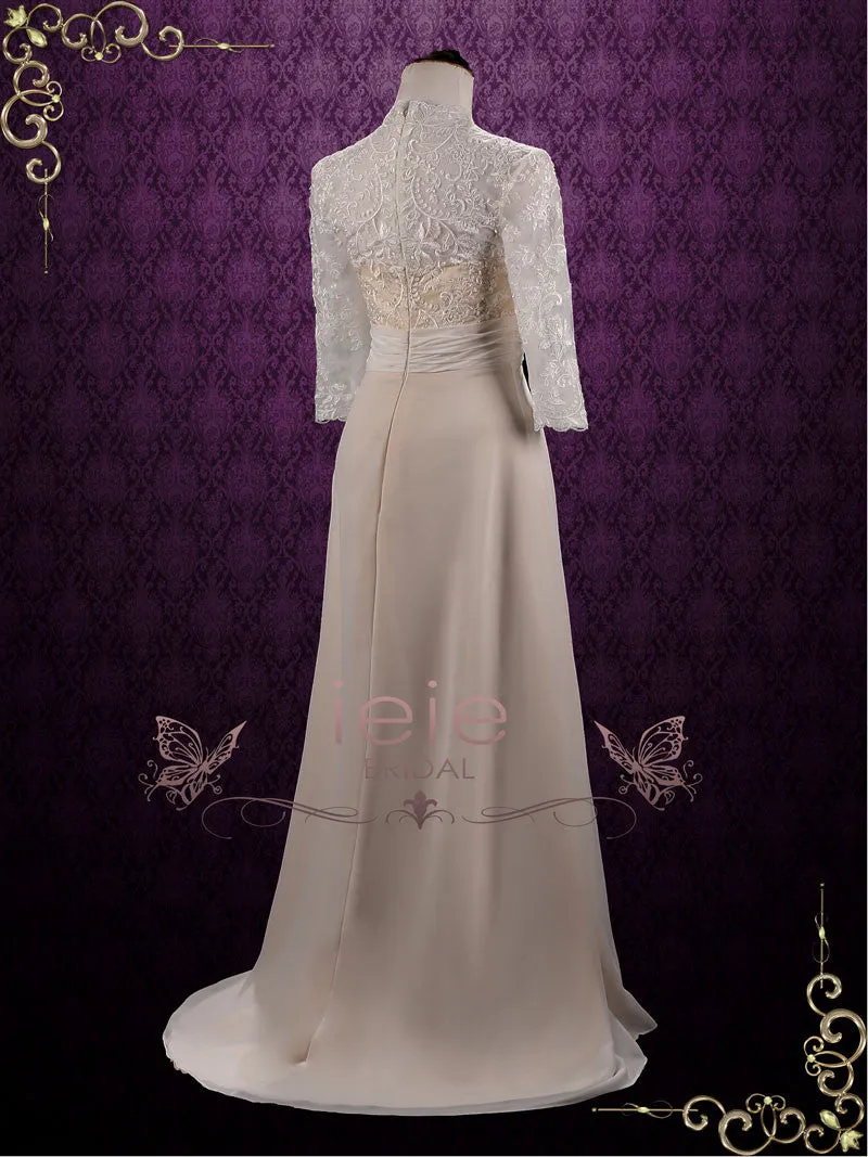 Elegant Slim Chiffon Lace Wedding Dress with Sleeves ZINNIA