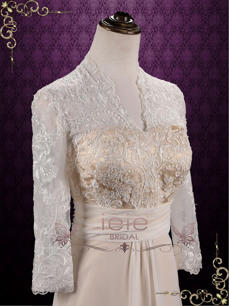 Elegant Slim Chiffon Lace Wedding Dress with Sleeves ZINNIA