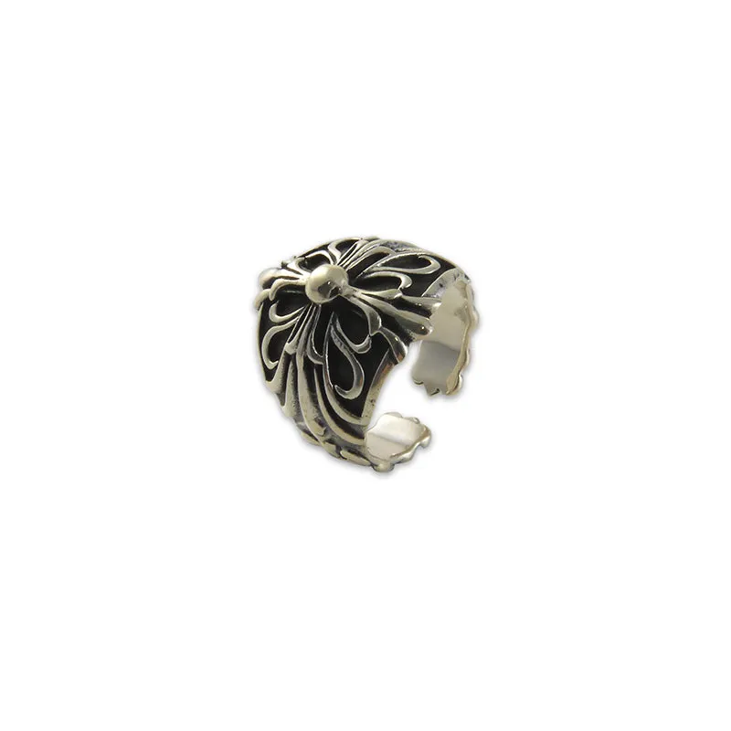 Embossed big fleur de lys Sterling Silver adjustable Ring