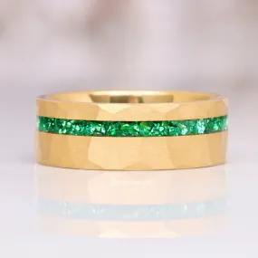 Emerald Wedding Band- 8MM Gold Tungsten