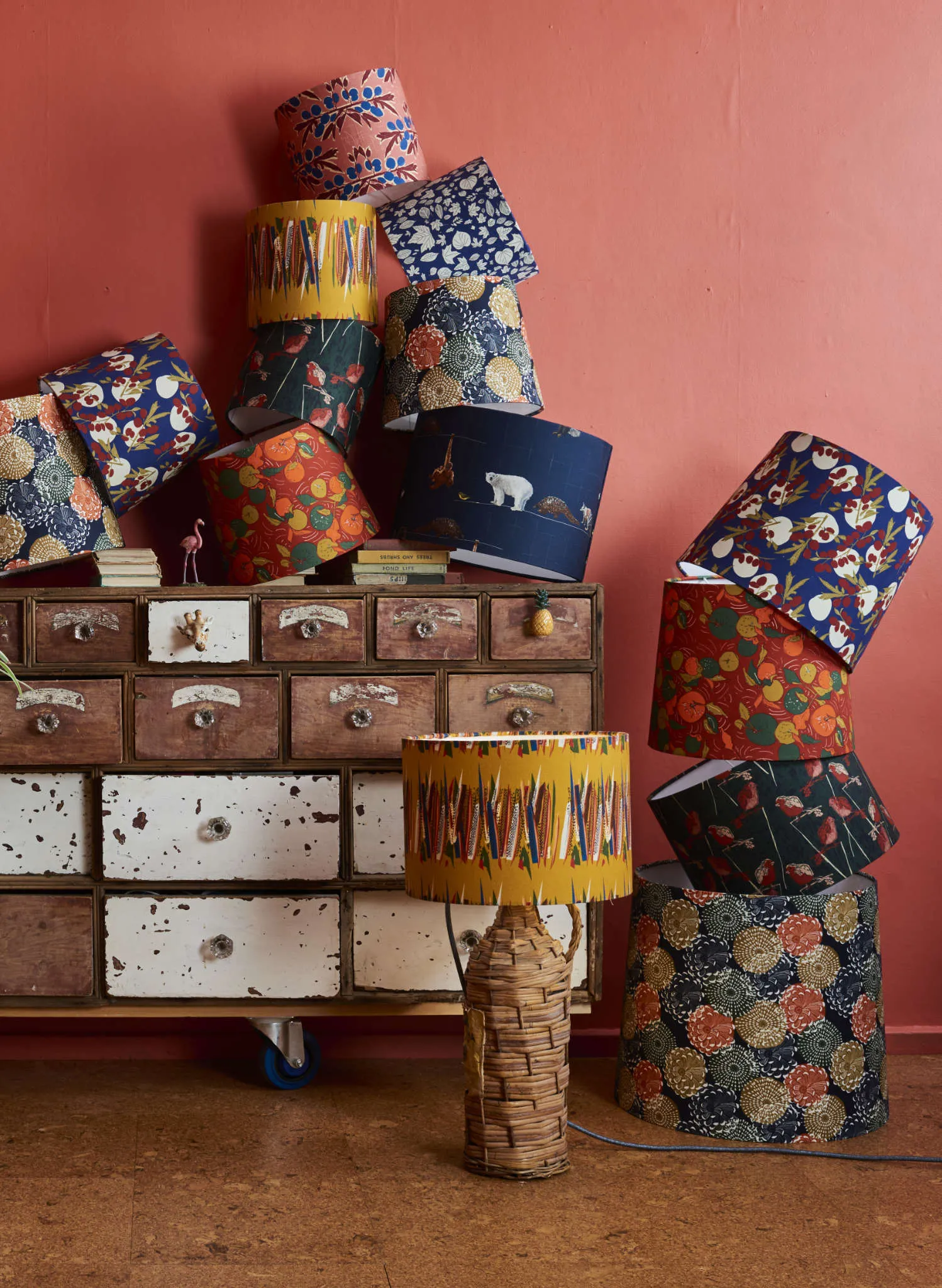 Empire Lampshade - Navy Pinecones