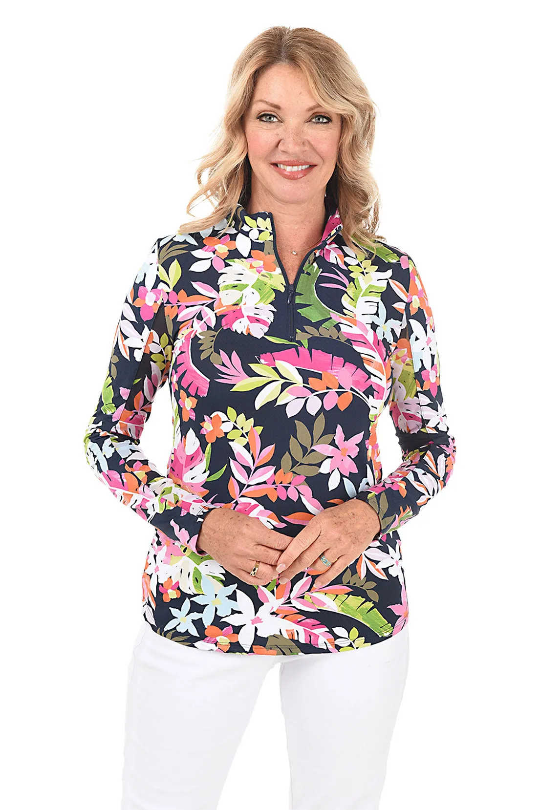 Fiji Flower UPF50  Mock Neck Top