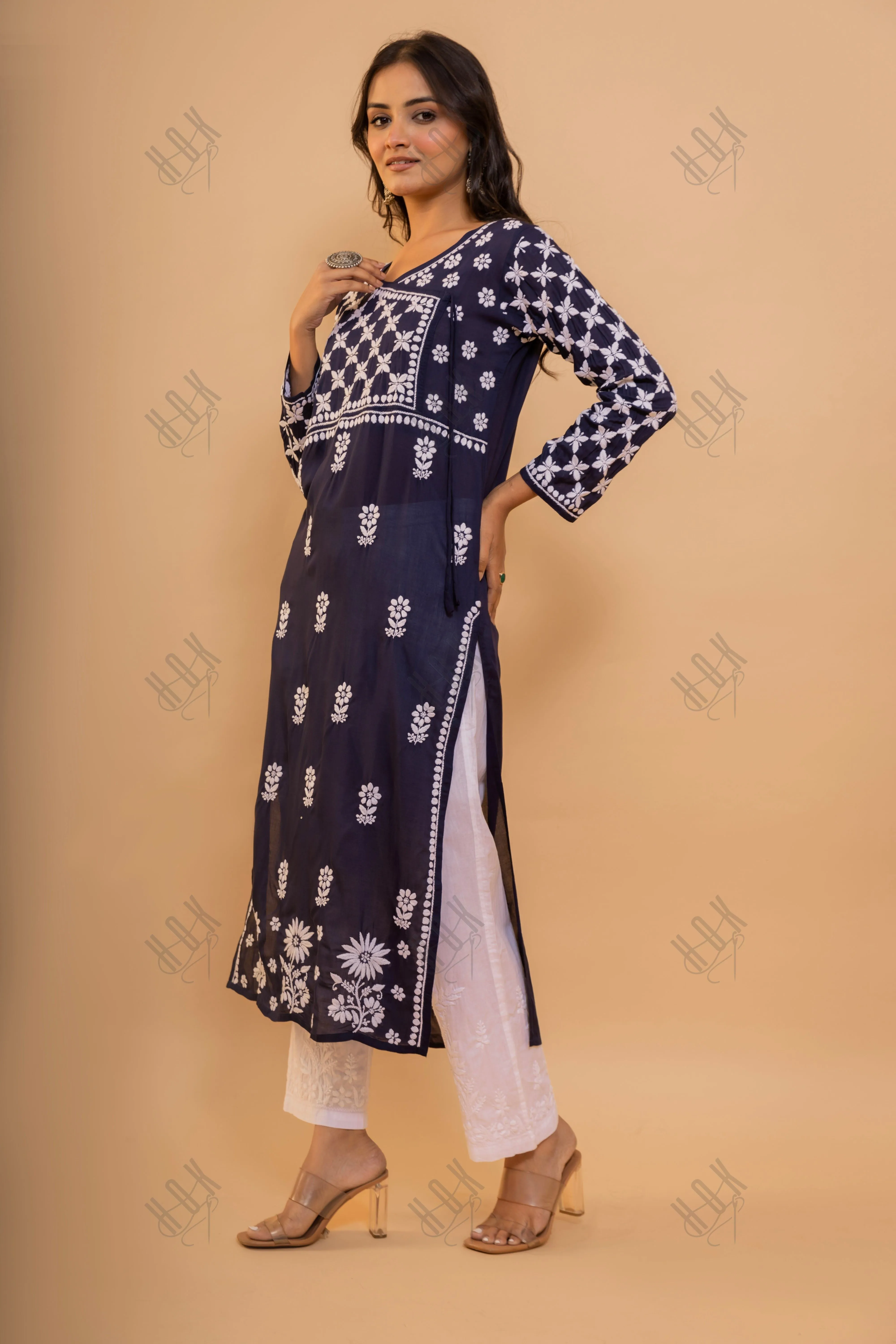 Fizaa Blue Modal Angrakha Style Kurta in Modal Cotton