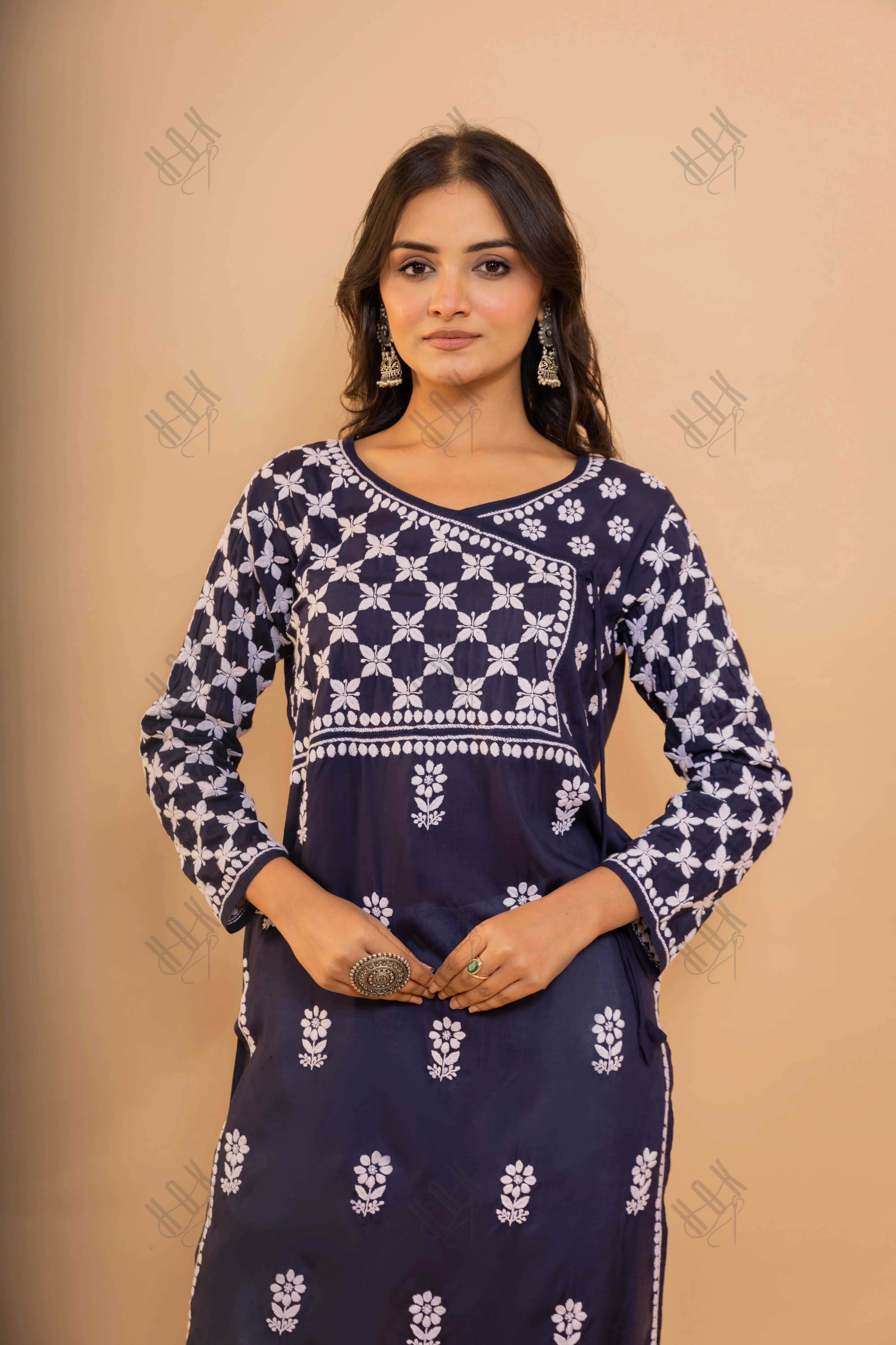 Fizaa Blue Modal Angrakha Style Kurta in Modal Cotton