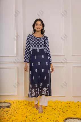 Fizaa Blue Modal Angrakha Style Kurta in Modal Cotton