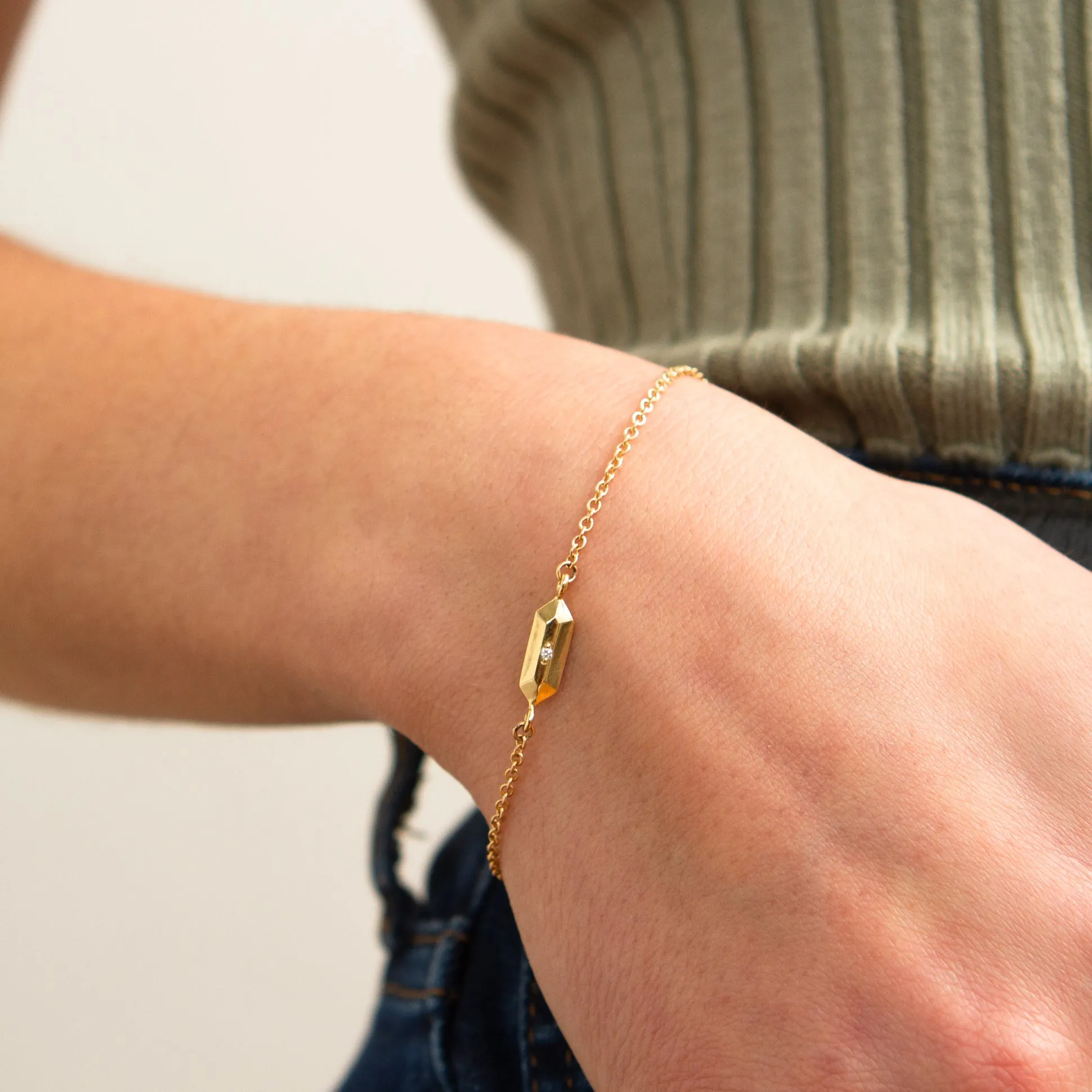 Fragment Chain Bracelet with Diamond in Gold