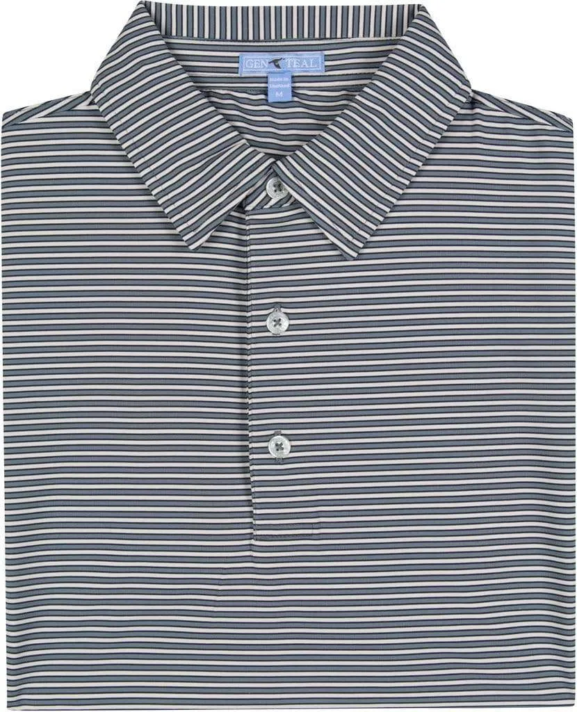 Freeport Striped Performance Polo- Storm