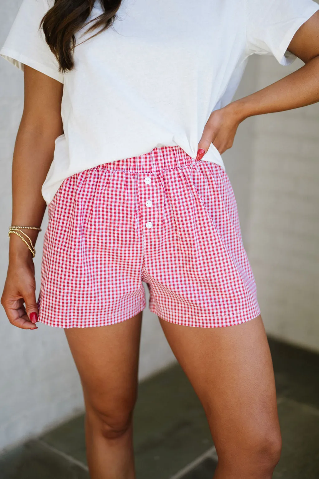 Gingham Printed Boxers- Red/White