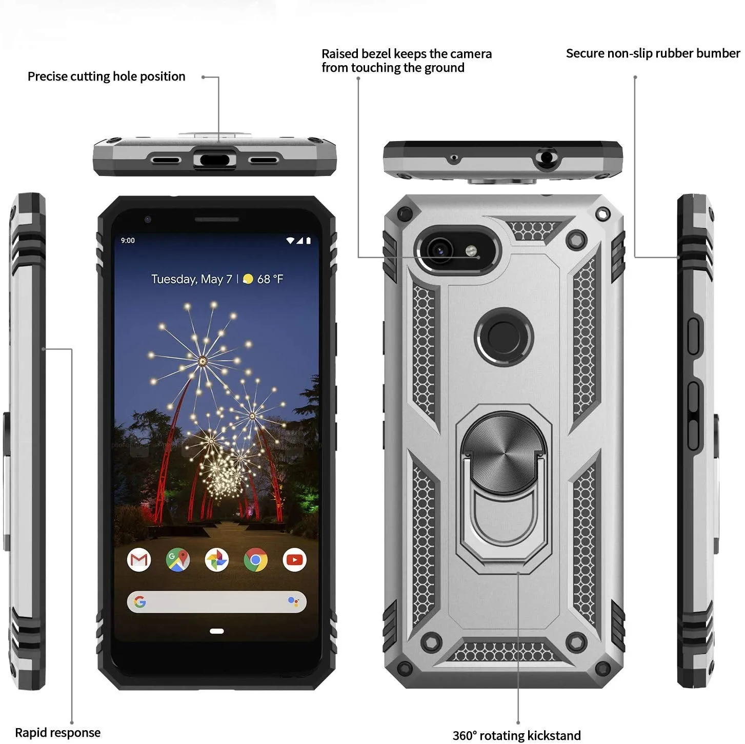 Google Pixel 3a Case (Not fit 3a XL) With HD Screen Protector, LeYi [Military Grade] Armor Full-Body Dual Layer Protective Phone Case