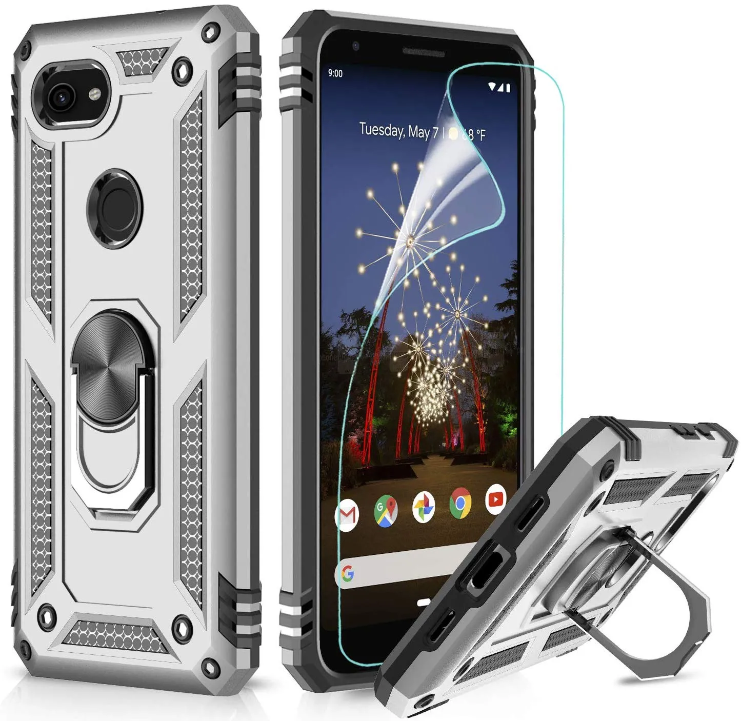 Google Pixel 3a Case (Not fit 3a XL) With HD Screen Protector, LeYi [Military Grade] Armor Full-Body Dual Layer Protective Phone Case