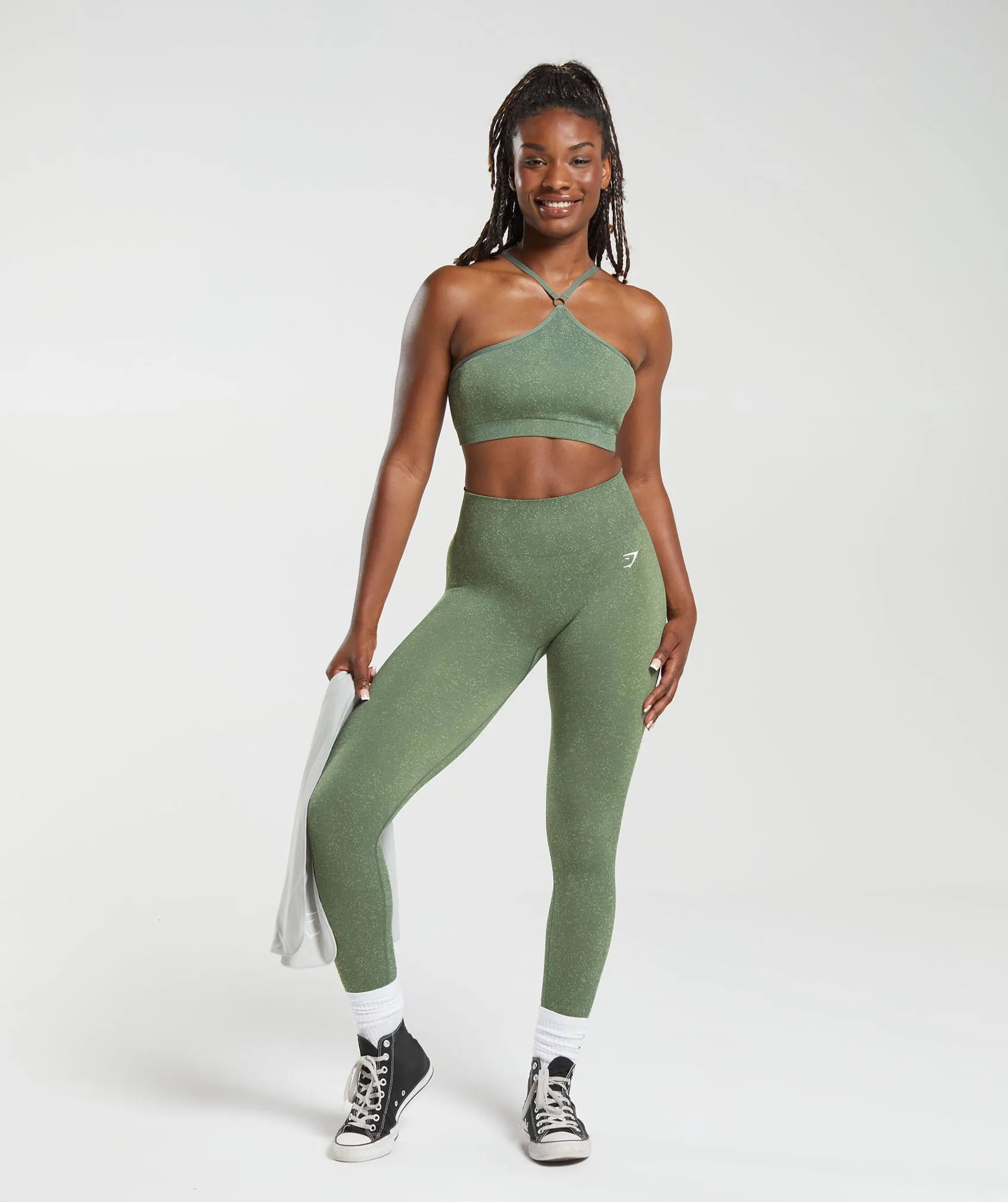 Gymshark Adapt Fleck Seamless Halterneck Bralette - Dusk Green/Light Sage Green