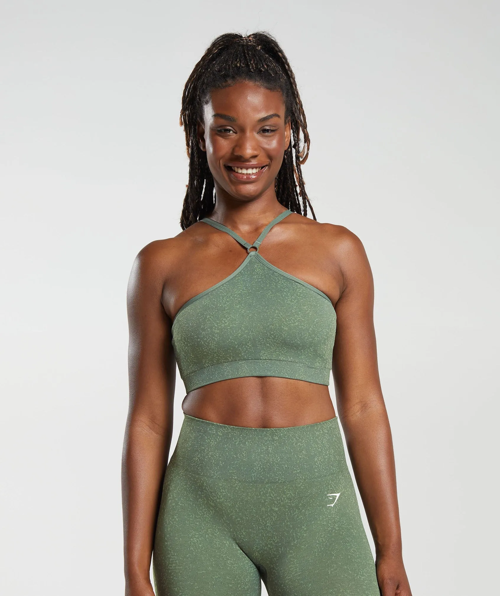 Gymshark Adapt Fleck Seamless Halterneck Bralette - Dusk Green/Light Sage Green