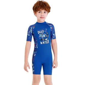 Half Sleeves Cobalt Blue Kids Swimwear Jellyfish printed Knee Length UPF 50 