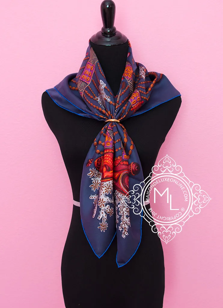 Hermes Blue Red Twill Silk 90 cm Chemins de Corail Scarf