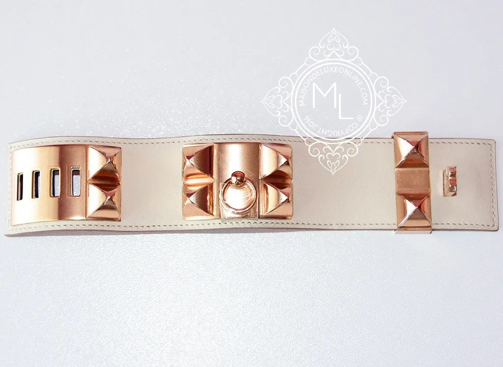 Hermes Craie Rose Gold Swift Collier De Chien Bracelet Cuff S