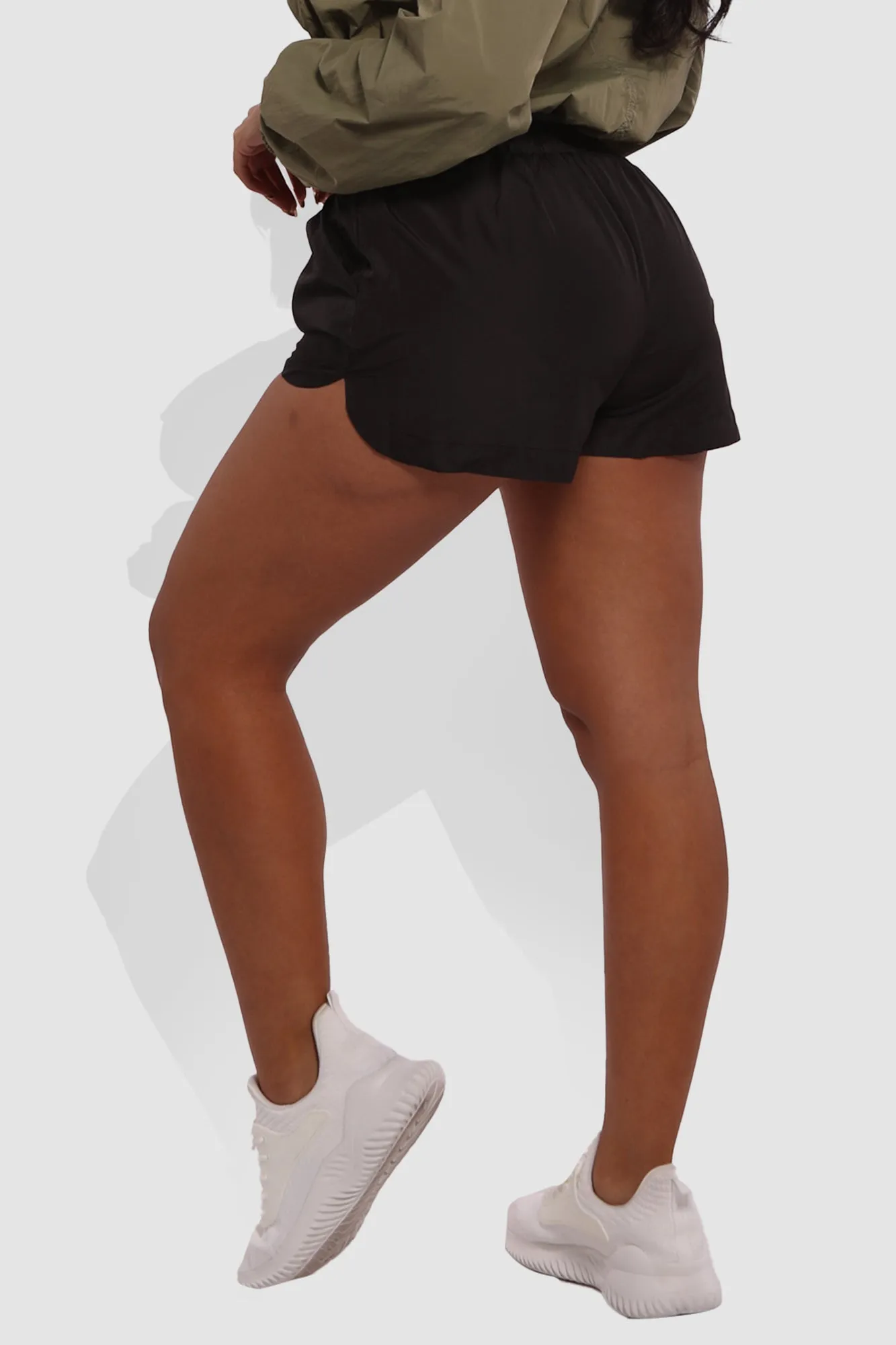 High Waist Windbreaker Hot Running Shorts - Black