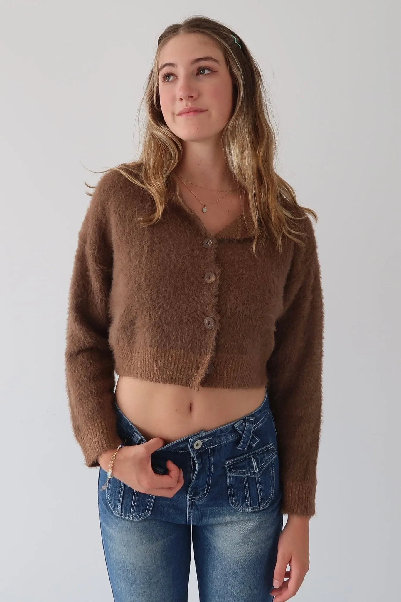 Honey girl fluffy button front cardigan