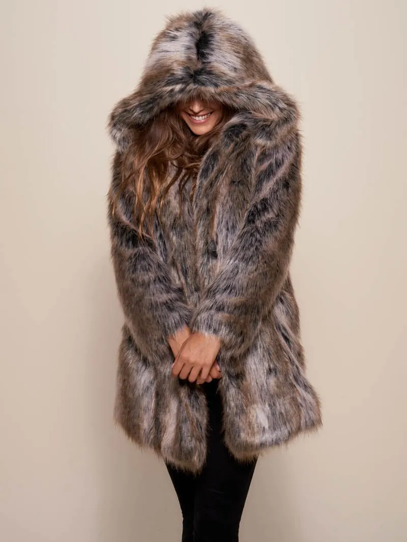 Hooded Women's Faux Fur Coat | Grey Wolf