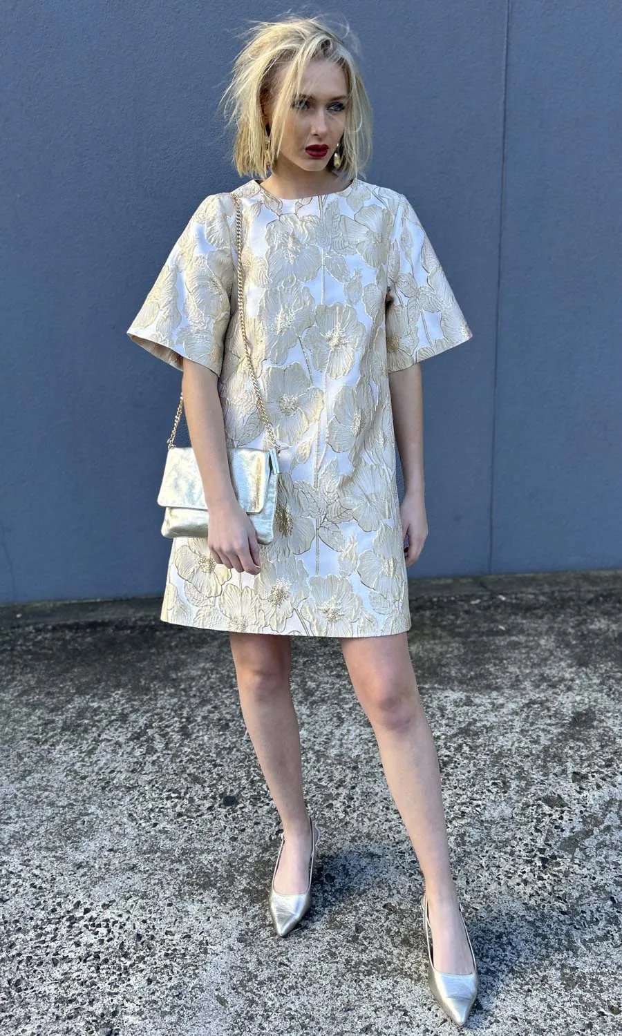 hoss Silk Gold Flower Brocade Phillipa Dress - Limited edition